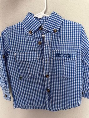 Blue Gingham Button-Down Shirt with Patch Pockets by PRONSH